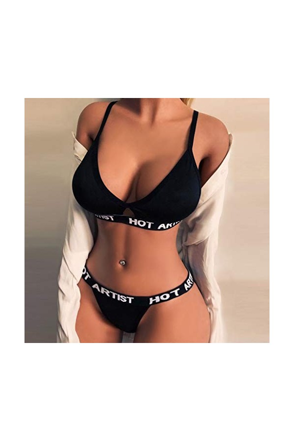 Lingerie sexy pour femme - Corset en maille solide avec armatures - Vêtements de nuit pour femme, Noir , XL