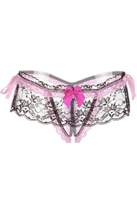 BIISDOST Slips Floral Sexy Transparent High-Crotch Culottes sous-vêtements Dentelle pour Femmes Robe Longue Lingerie Pink, O