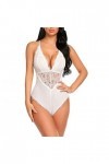 Hasagimol Lingerie Sexy Femme Pute One-Piece Deep V Dos Nu Réglable Teddy Sous-VêTement Entrejambe Dentelle Babydolls Body Co