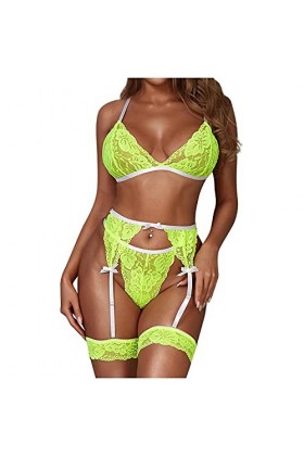 Ensemble Lingerie Sexy Femme éRotique Dentelle Jarretière Ensemble de Soutien-Gorge et de Culottes Sexy à Bretelles Elasticit