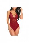 Hasagimol Lingerie Sexy Femme Pute One-Piece Deep V Dos Nu Réglable Teddy Sous-VêTement Entrejambe Dentelle Babydolls Body Co