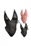 Combinaison ultra fine sexy en maille avec bretelles transparentes et lingerie sexy en dentelle pour femme, Noir , L