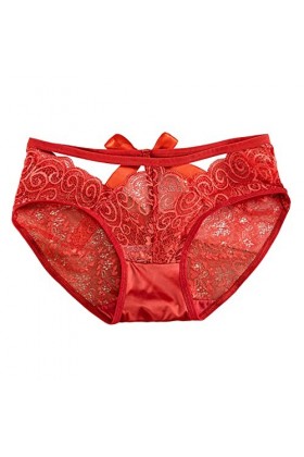 Aoklidil String réglable et sexy avec perles brodées à lentrejambe ouvert pour femme, rouge-c, L