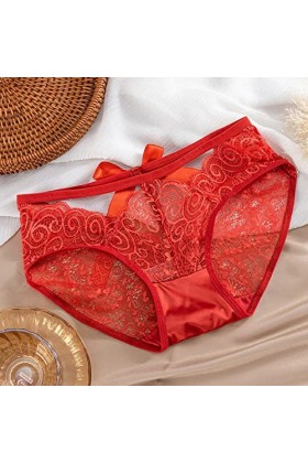 Aoklidil String réglable et sexy avec perles brodées à lentrejambe ouvert pour femme, rouge-c, L