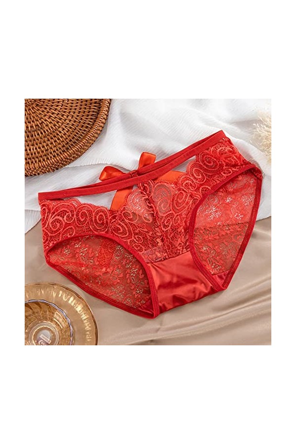 Aoklidil String réglable et sexy avec perles brodées à lentrejambe ouvert pour femme, rouge-c, L