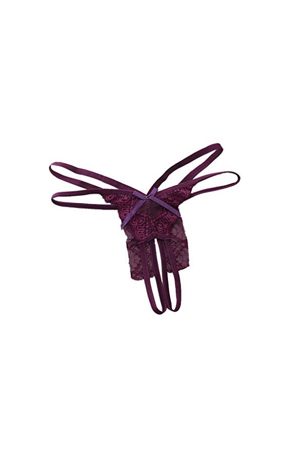 IKFIVQD Lingerie sexy pour femme - Culotte pyjama pour femme - String ouvert en dentelle, violet, taille unique