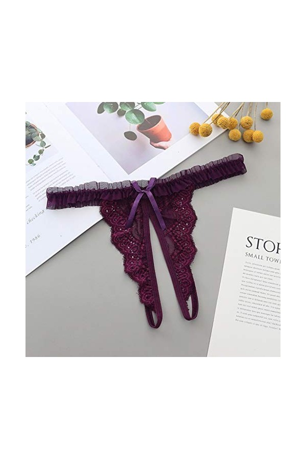 IKFIVQD Lingerie sexy pour femme - Culotte pyjama pour femme - String ouvert en dentelle, violet, taille unique