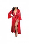 Y23K Robe de chambre sexy en dentelle et soie pour femme, Rouge, M