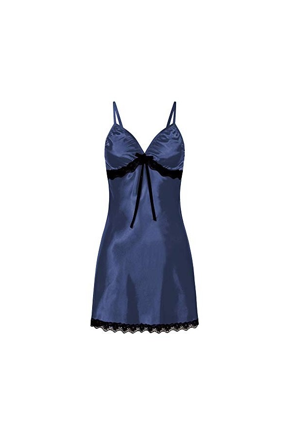 Costume sexy pour femme - Grande robe de nuit pour femme - Grande taille - Avec nœud en dentelle, bleu, M