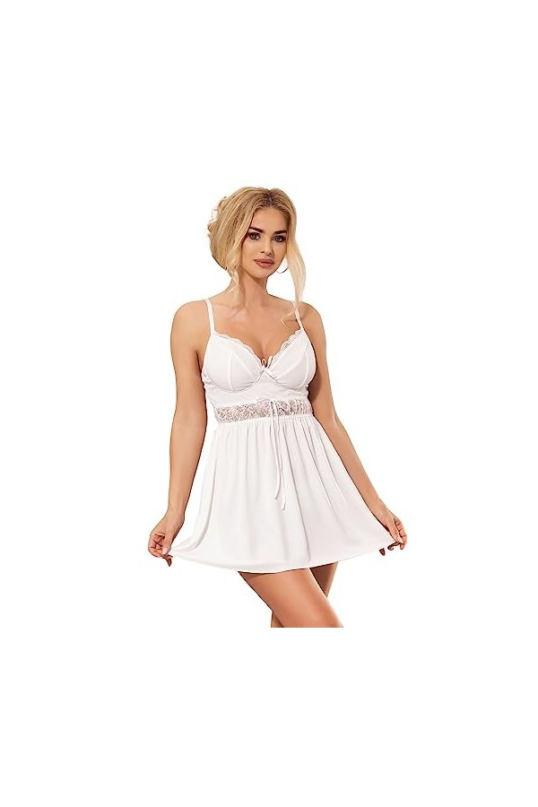 ohyeahlady Chemise de Nuit Sexy Court avec G-String Robe De Nuit Bretelles Réglables Lingerie Babydoll Nuisette à Fines 3XL-4