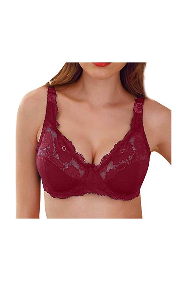 CUTeFiorino Ensemble de lingerie sexy soutien-gorge transparent ultra mince et respirant pour femme en toile, Bordeaux, 100E