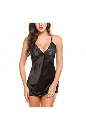 Générique Set Sexy Mesh Home Nightgown Nightdress Lingerie Harnais Pyjama Lingerie De Peau A1-Black, XL 