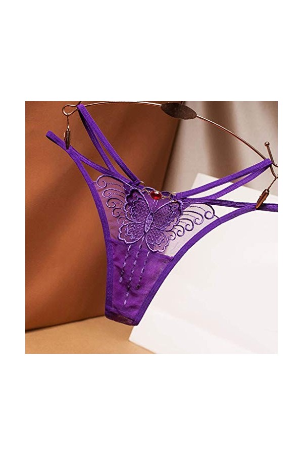 CAOQAO Culotte sexy en dentelle pour femme, Lilas B, Taille unique