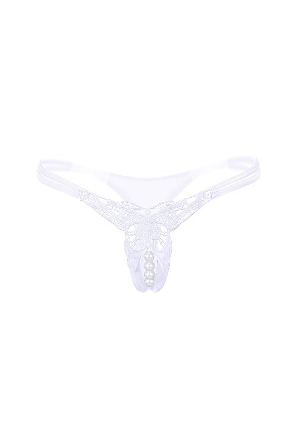 Sous-vêtements pour femme Tangas Bikini en dentelle G String stretch pour femme, Blanc C, taille unique