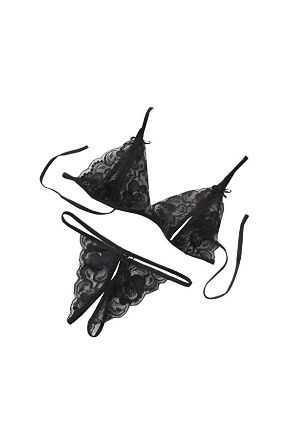Luckywaqng Les femmes goûtent les seins à trois têtes + sous-vêtements ouverts Lingerie Poitrine libre, Noir , taille unique