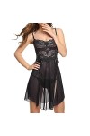 Vêtements de nuit pour femme, mode tentation, col en V, nuisette à bretelles, Noir , S