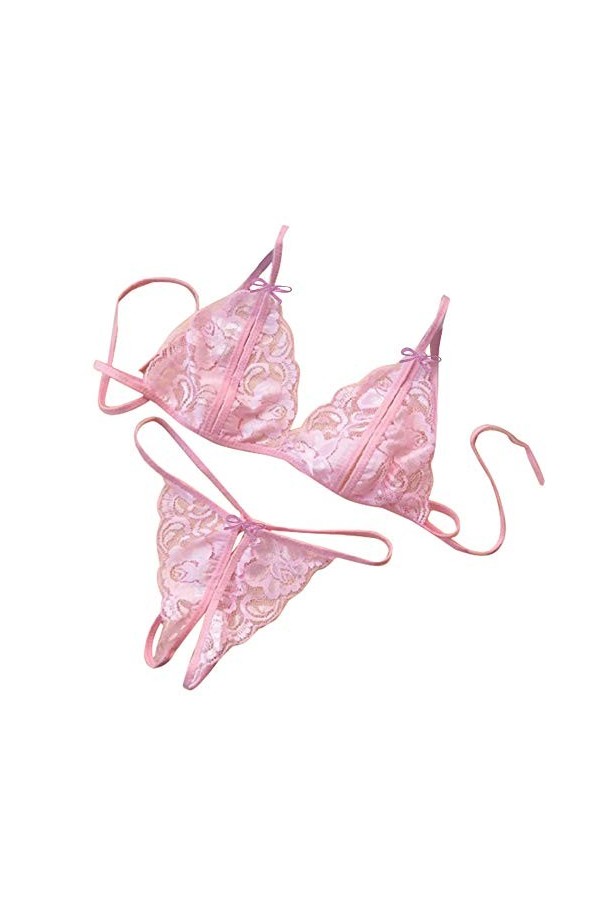 Luckywaqng Les femmes goûtent les seins à trois têtes + sous-vêtements ouverts Lingerie Poitrine libre, Rose, taille unique