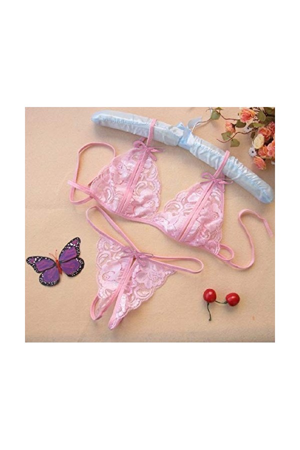 Luckywaqng Les femmes goûtent les seins à trois têtes + sous-vêtements ouverts Lingerie Poitrine libre, Rose, taille unique