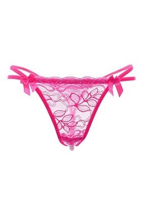 BIISDOST Femmes Sexy Taille Basse Ultra Mince Voir à Travers Transparent Dentelle Creuse Ouvert Entrejambe String Culotte Bod