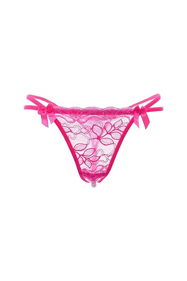BIISDOST Femmes Sexy Taille Basse Ultra Mince Voir à Travers Transparent Dentelle Creuse Ouvert Entrejambe String Culotte Bod