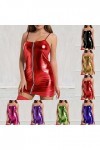KBOPLEMQ Robe en cuir Simili - Mini fermeture éclair sur le devant - Stretch Fit - Sexy - En cuir verni brillant - Body pour 