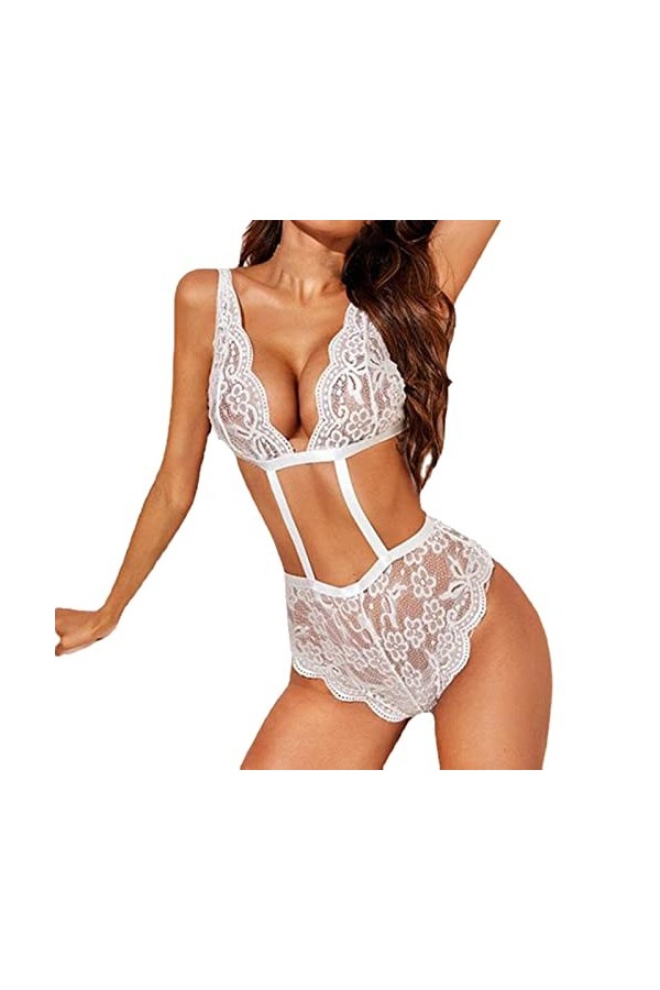 Ensemble de lingerie sexy en dentelle pour femme, blanc, S