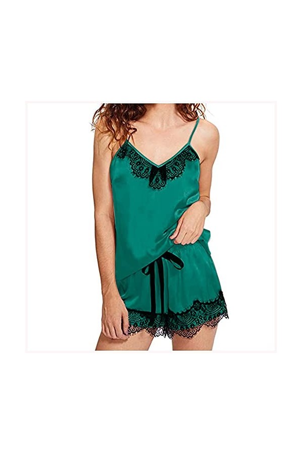 Briskorry Lingerie sexy 2 pièces en dentelle nuisette en soie synthétique - Sans manches - Tops - Lingerie sexy - Lingerie en