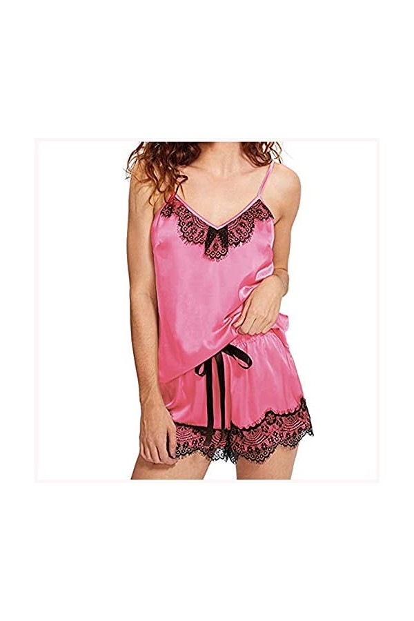 Briskorry Lingerie sexy 2 pièces en dentelle nuisette en soie synthétique - Sans manches - Tops - Lingerie sexy - Lingerie en