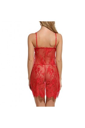 CreoQIJI Combinaison sexy pour femme - Sous-vêtements de nuit - Robe de soirée - Sexy - Cils - Robe de nuit - Dentelle - Ling
