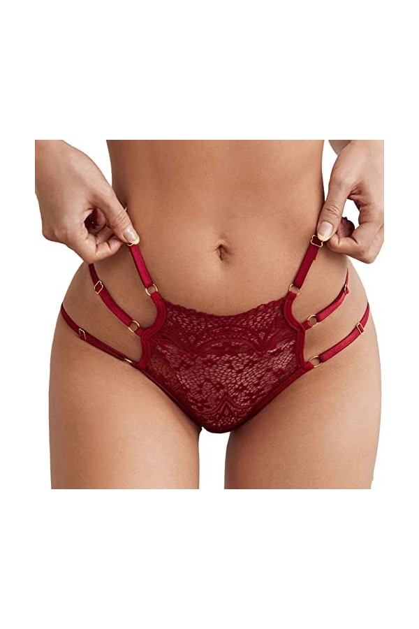 Aoklidil Culotte sexy pour femme Mode Confort Sexy Motif Sexy Culotte Low Rise Doux Sexy Dos G String Culotte Femme Noir, Vin