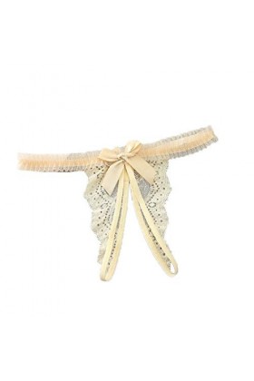 IKFIVQD Lingerie sexy pour femme - Culotte pyjama pour femme - String ouvert en dentelle, beige, taille unique