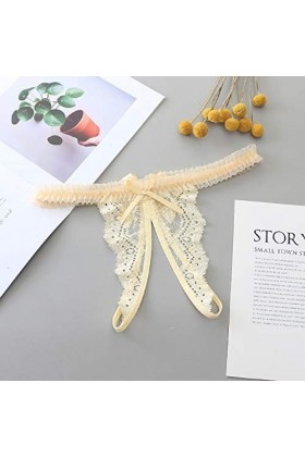 IKFIVQD Lingerie sexy pour femme - Culotte pyjama pour femme - String ouvert en dentelle, beige, taille unique