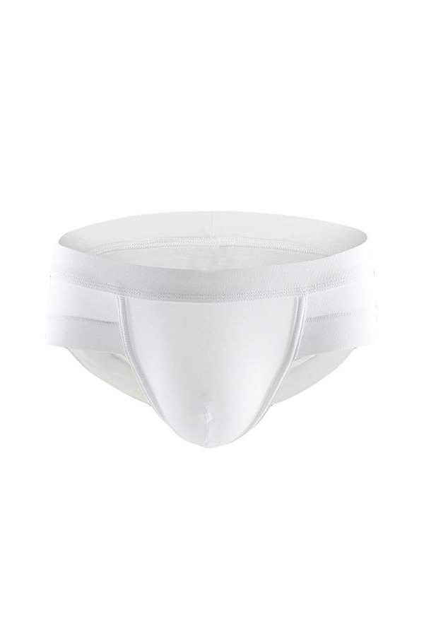 Hommes Sexy Coton Boxer Briefs Shorts sous-vêtements Doux Renflement Pouch Slip String Sexy Hot Ouverte White, L 