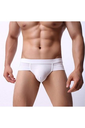 Hommes Sexy Coton Boxer Briefs Shorts sous-vêtements Doux Renflement Pouch Slip String Sexy Hot Ouverte White, L 