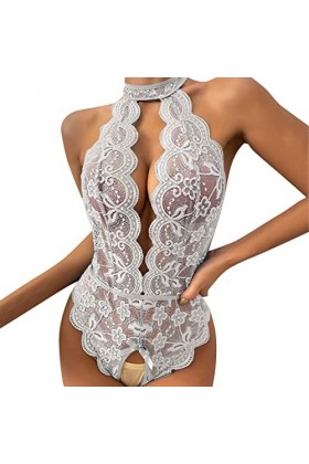 Lingerie Nuisette Femme Sexy Ensemble Une pièce Teddy Ensemble de Lingerie Ouvert Entrejambe Dentelle Babydoll Body Combinais