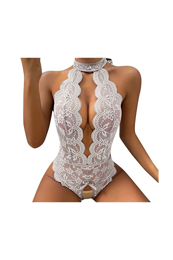 Lingerie Nuisette Femme Sexy Ensemble Une pièce Teddy Ensemble de Lingerie Ouvert Entrejambe Dentelle Babydoll Body Combinais