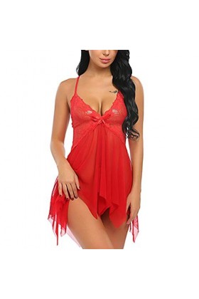 CreoQIJI Tenues sexy pour femme - Sous-vêtements de qualité supérieure - Sans bretelles - Colonne de sommeil en V - Dentelle 