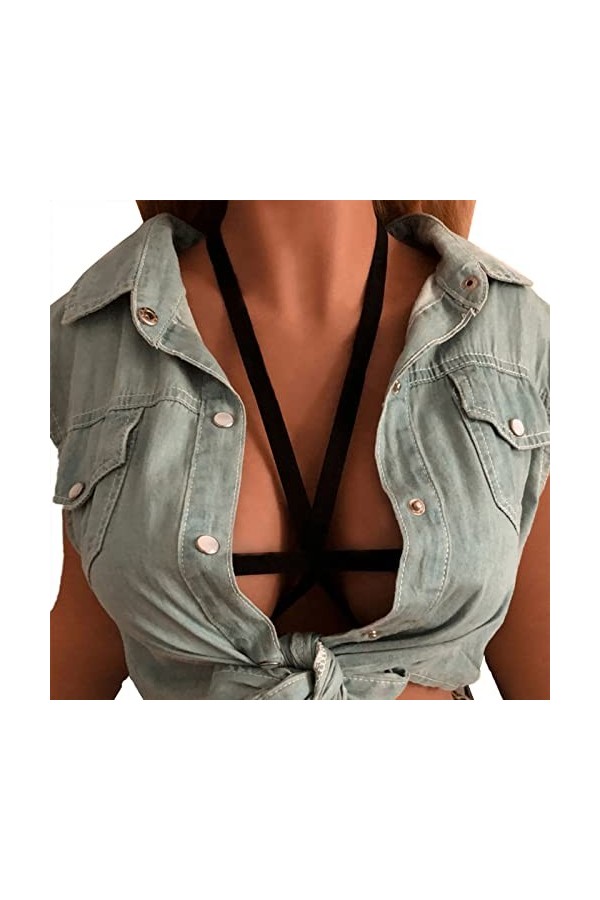 2023 New y2.k Style Lingerie Sexy Women Girl Hollow Out Elastic Cage Bra Bandage Strappy Halter Bra Lingerie Sexy Satin Blac