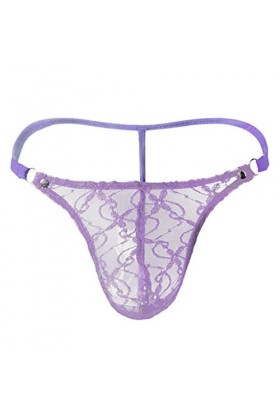 Générique Lingerie Sexy pour Hommes sous-vêtements Dentelle Maillage G-String Strings Culottes Briefs Lingerie Mariée Purple