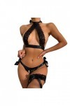 Ensemble de lingerie sexy en dentelle pour femme, Noir , M