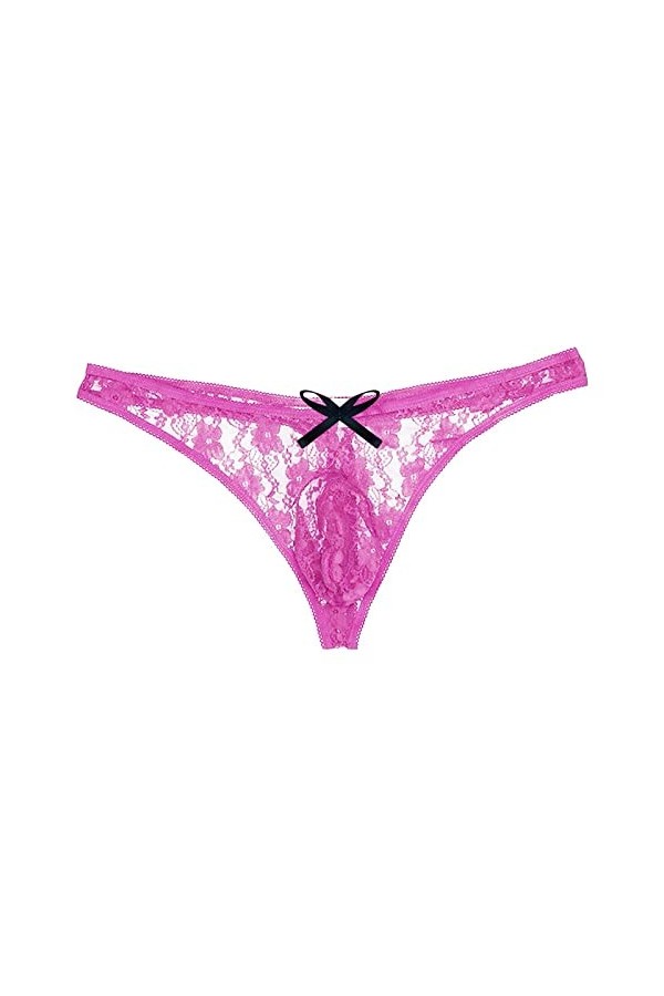 BIISDOST Slips Dentelle Semi Voie-Through Floral T-Back Hommes Bikini sous-vêtements Lingerie Vêtement Coquin Hot Pink, XL 