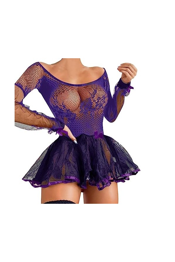 2024 Lingerie sexy en dentelle pour femme avec porte-jarretelles, violet, XXL