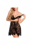 CreoQIJI Combinaison sexy pour femme - Sous-vêtements de nuit - Robe de soirée - Sexy - Cils - Robe de nuit - Dentelle - Ling