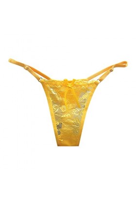 BIISDOST Womens Sexy Taille Basse Ultra Mince Voir à Travers la Culotte Transparente en Dentelle Creuse Body sans Yellow, On