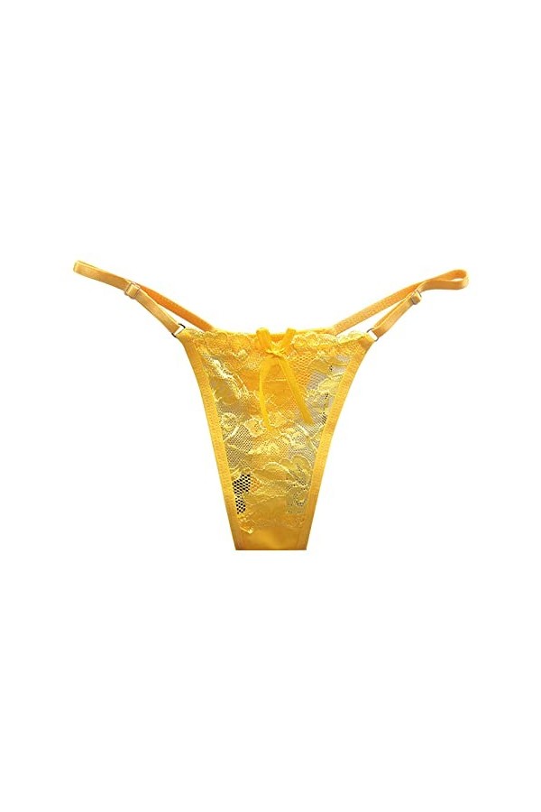 BIISDOST Womens Sexy Taille Basse Ultra Mince Voir à Travers la Culotte Transparente en Dentelle Creuse Body sans Yellow, On