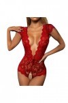 Hasagimol Lingerie Sexy Femme éRotique Pute One-Piece Deep V Dos Nu Réglable Teddy Sous-VêTement Entrejambe Dentelle Babydoll