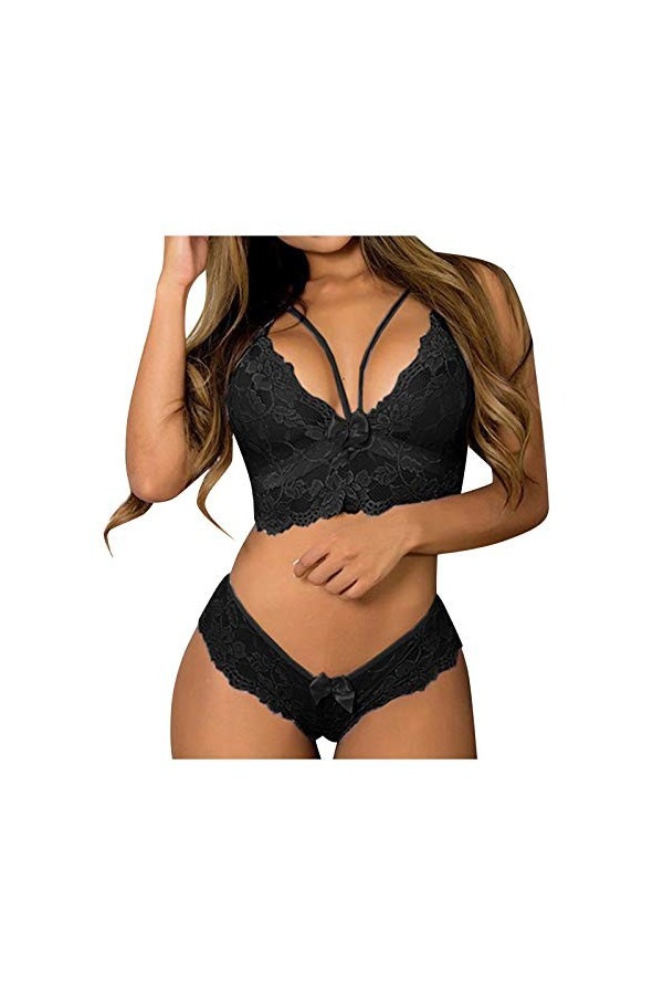 Bralette Plus Lingerie Floral Piece Sous-vêtements Femme Taille Corset Dentelle Deux Soutien-gorge Ensemble de Lingerie avec 