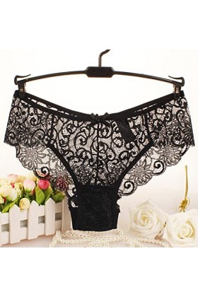TDEOK Femmes Sexy Culottes Dentelle Décolleté Creux Taille Culotte Culotte Lingerie Sexy Dames, Noir , S