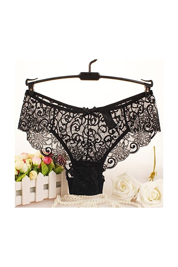 TDEOK Femmes Sexy Culottes Dentelle Décolleté Creux Taille Culotte Culotte Lingerie Sexy Dames, Noir , S