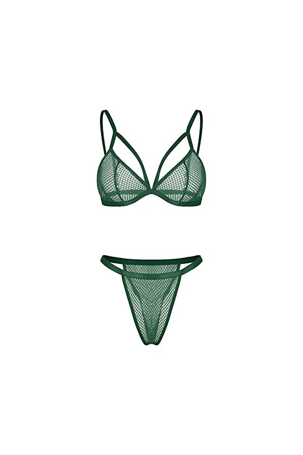Lingerie Sexy Femme Coquine Hot Grande Taille Bra PolaneEmbroideDe Jour à la Femme Lingerie Ouverte Perle Green, L 